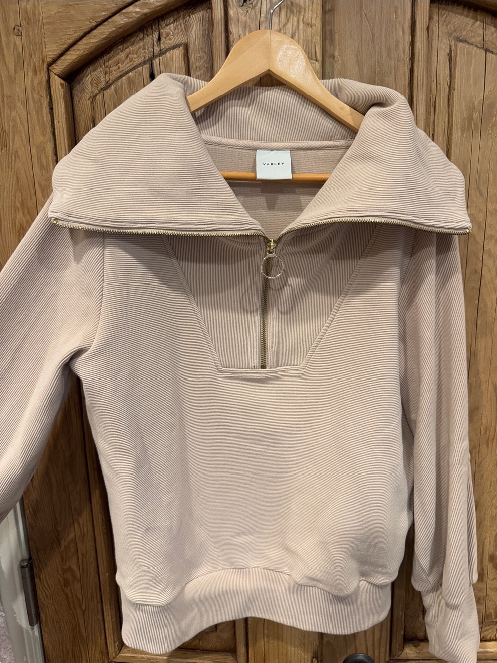 Varley Half-Zip Pullover Hoodie in Light Taupe